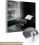 MuchoWow Glasschilderij 20x20 cm Schilderij acrylglas Typemachine op eettafel zwart wit Foto op glas Schilderijen - Thumbnail 2