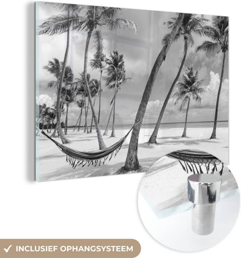 MuchoWow Glasschilderij 180x120 cm Schilderij glas Uitsnede hangmat op strand in Dominicaanse Republiek Foto op acrylglas Schilderijen