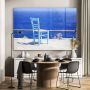 MuchoWow Glasschilderij 150x100 cm Schilderij acrylglas Uitzicht op de knalblauwe zee en een stoel op Kos Foto op glas Schilderijen - Thumbnail 2