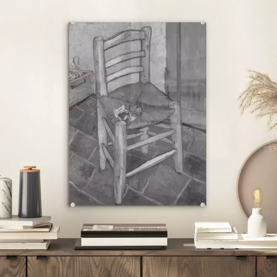 MuchoWow Glasschilderij 30x40 cm Schilderij acrylglas Van Gogh's stoel Vincent van Gogh Zwart Wit Foto op glas Schilderijen - Foto 2