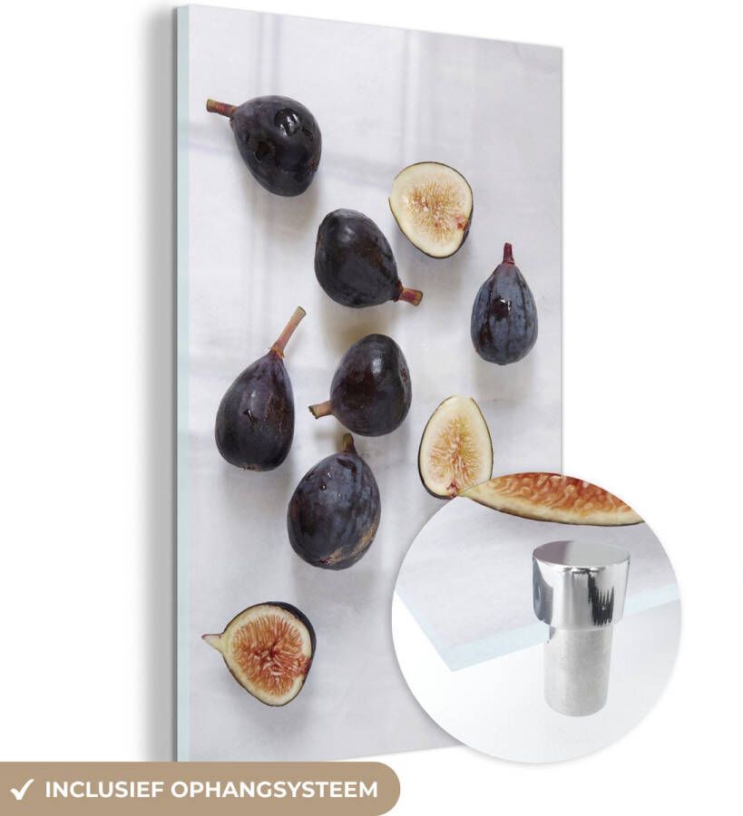 MuchoWow Glasschilderij 120x180 cm Schilderij glas Vijgen op een marmeren tafel Foto op acrylglas Schilderijen