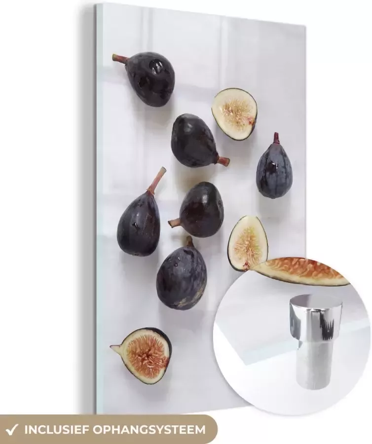 MuchoWow Glasschilderij 60x90 cm Schilderij glas Vijgen op een marmeren tafel Foto op acrylglas Schilderijen - Foto 2