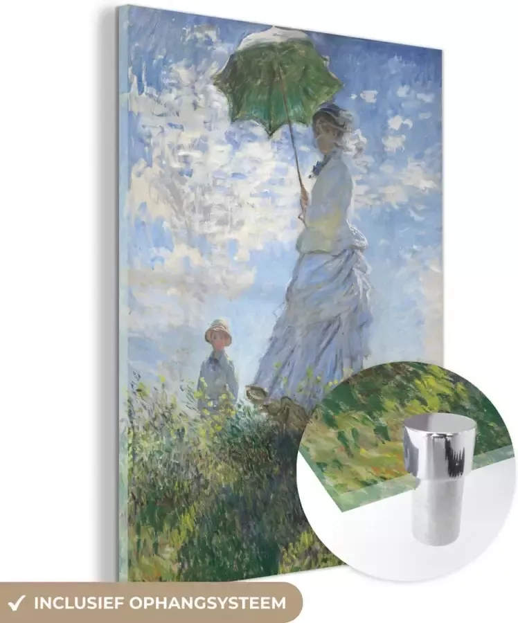 MuchoWow Glasschilderij 30x40 cm Schilderij acrylglas Woman with a Parasol Schilderij van Claude Monet Foto op glas Schilderijen - Foto 2