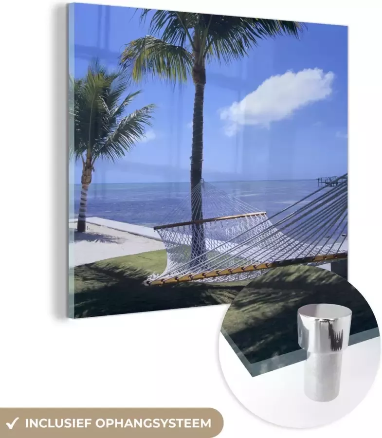 MuchoWow Glasschilderij 50x50 cm Schilderij acrylglas Zee Hangmat Palmboom Foto op glas Schilderijen - Foto 2