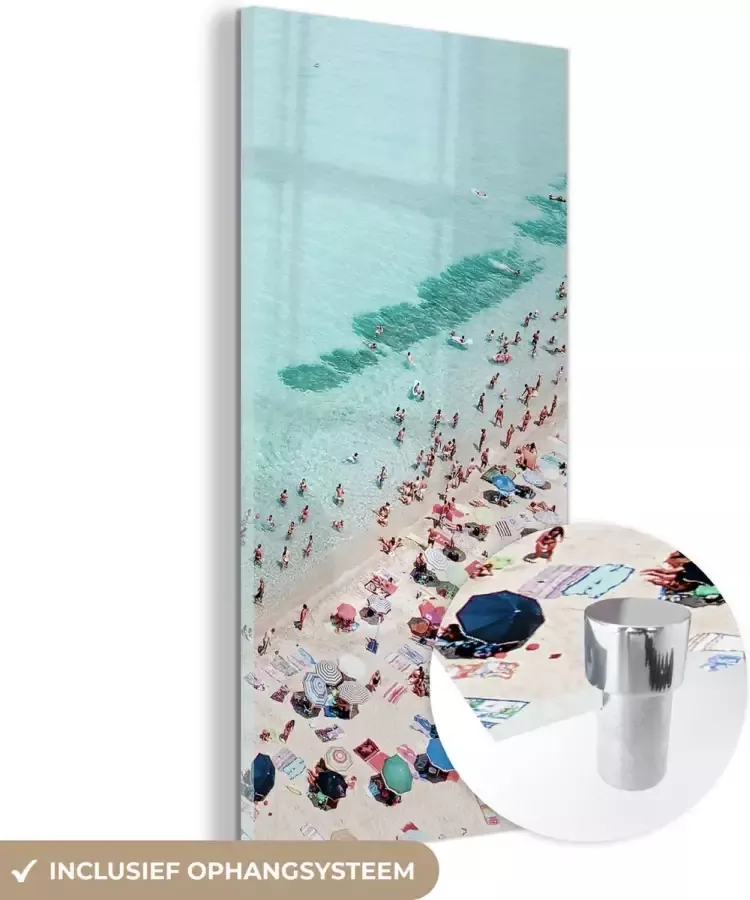 MuchoWow Glasschilderij 60x40 cm Schilderij acrylglas Zee Strand Parasols Blauw Zomer Foto op glas Schilderijen - Foto 5