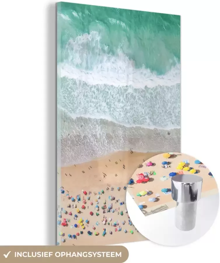 MuchoWow Glasschilderij 30x40 cm Schilderij acrylglas Zee Strand Parasols Water Zomer Foto op glas Schilderijen - Foto 3