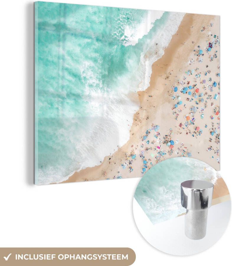 MuchoWow Glasschilderij 40x60 cm Schilderij acrylglas Zee Strand Parasols Zomer Foto op glas Schilderijen - Foto 2