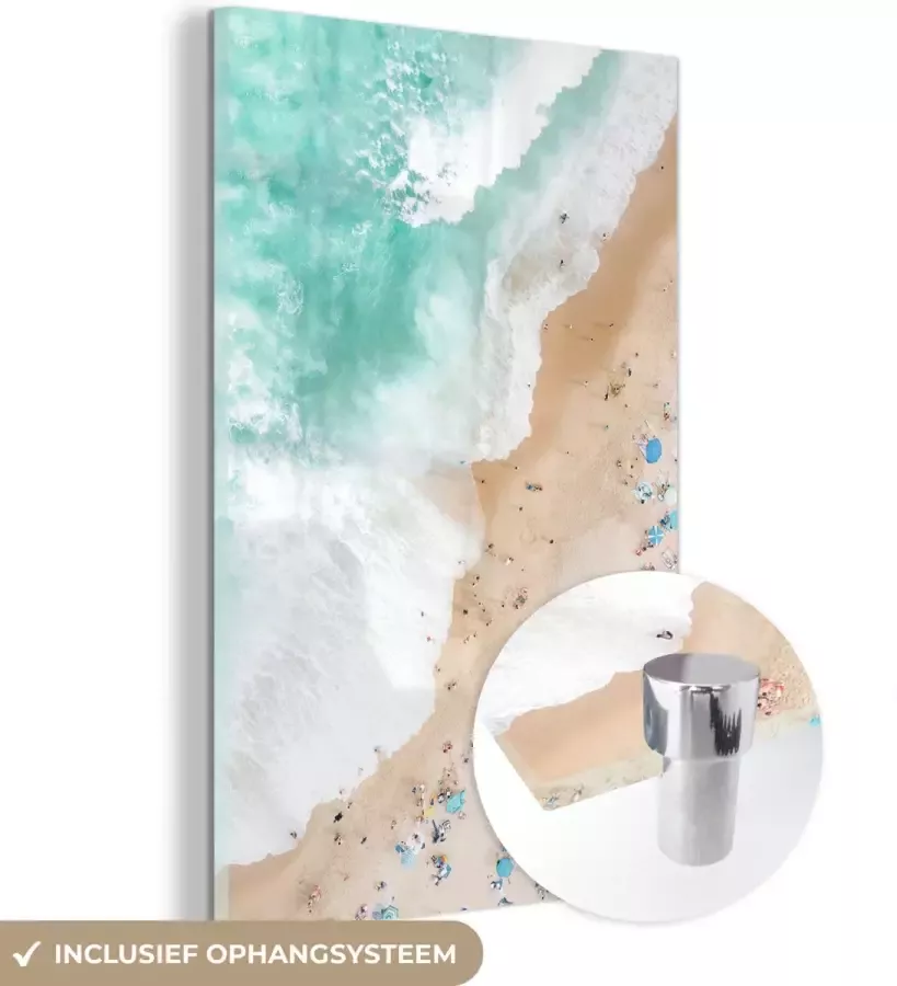 MuchoWow Glasschilderij 30x20 cm Schilderij acrylglas Zee Strand Parasols Zomer Foto op glas Schilderijen