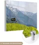MuchoWow Glasschilderij 120x90 cm Schilderij acrylglas Zitbank in de bergen van de Alpen Liechtenstein Foto op glas Schilderijen - Thumbnail 2