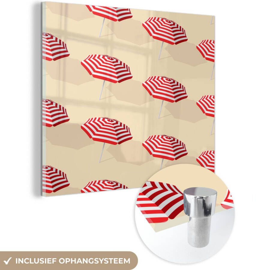 MuchoWow Glasschilderij 90x90 cm Schilderij acrylglas Zomer Parasol Pastel Foto op glas Schilderijen