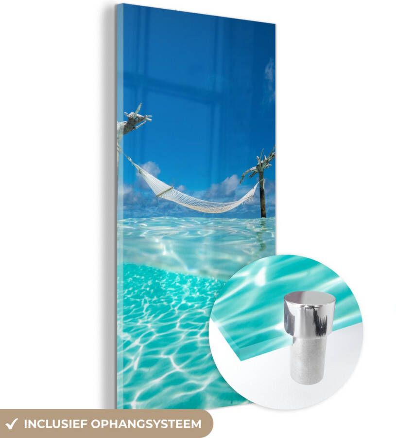 MuchoWow Glasschilderij 60x120 cm Schilderij glas Zomer Zee Hangmat Foto op acrylglas Schilderijen