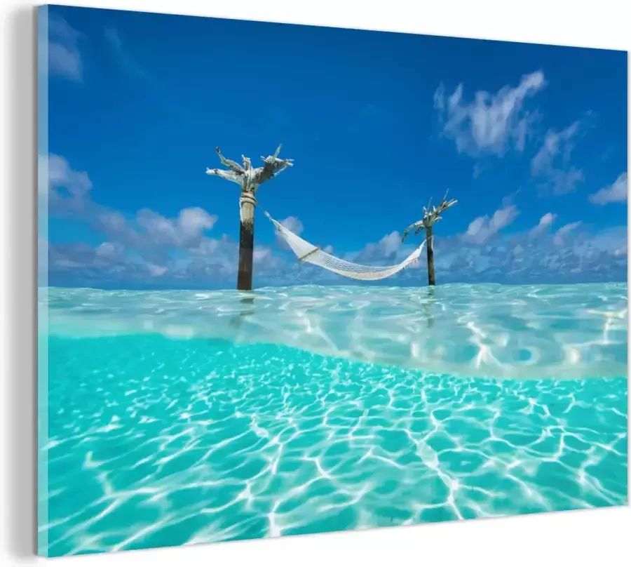 MuchoWow Glasschilderij 90x60 cm Schilderij acrylglas Zomer Zee Hangmat Foto op glas Schilderijen - Foto 2