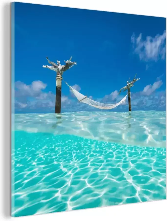 MuchoWow Glasschilderij Zomer Zee Hangmat 90x90 cm Acrylglas Schilderijen Foto op Glas
