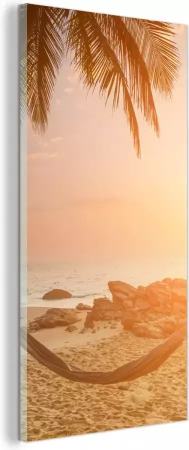 MuchoWow Glasschilderij Zomer Zonsondergang Hangmat 20x40 cm Acrylglas Schilderijen Foto op Glas