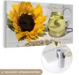 MuchoWow Glasschilderij 180x120 cm Schilderij acrylglas Zonnebloempitten met zonnebloemolie in een klein glas en zonnebloem op witte tafel zwart wit Foto op glas Schilderijen - Thumbnail 2