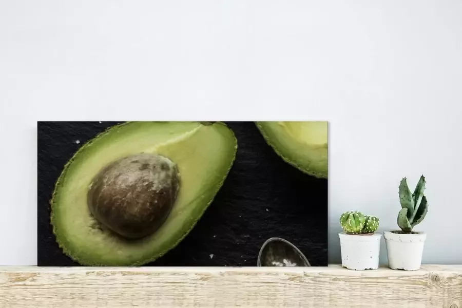 MuchoWow Glasschilderij Zout een avocado op een tafel 40x20 cm Acrylglas Schilderijen Foto op Glas