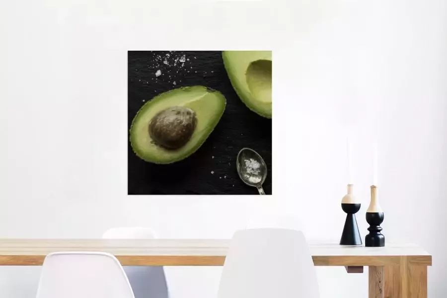 MuchoWow Glasschilderij Zout een avocado op een tafel 50x50 cm Acrylglas Schilderijen Foto op Glas