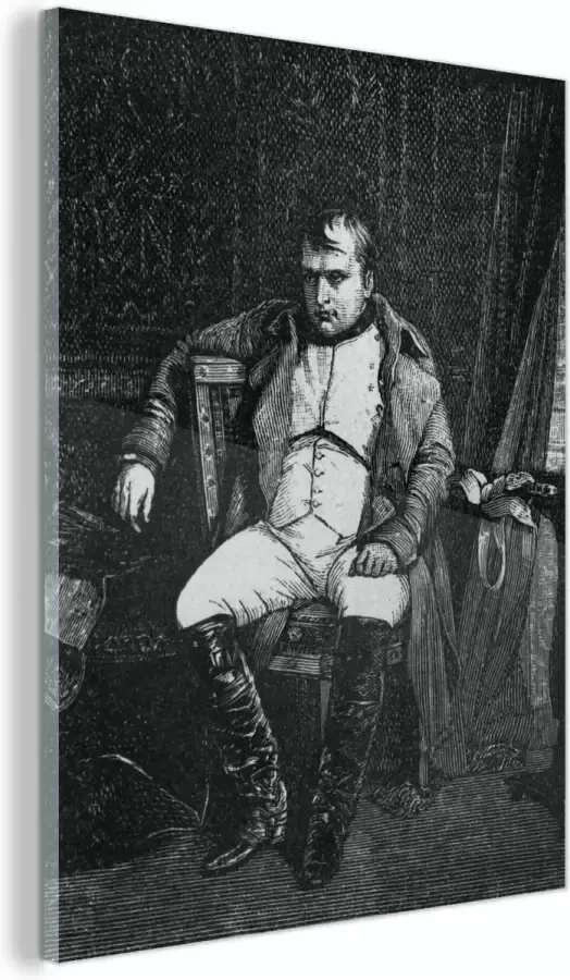 MuchoWow Glasschilderij Zwart-wit tekening van Napoleon Bonaparte op een stoel 30x40 cm Acrylglas Schilderijen Foto op Glas