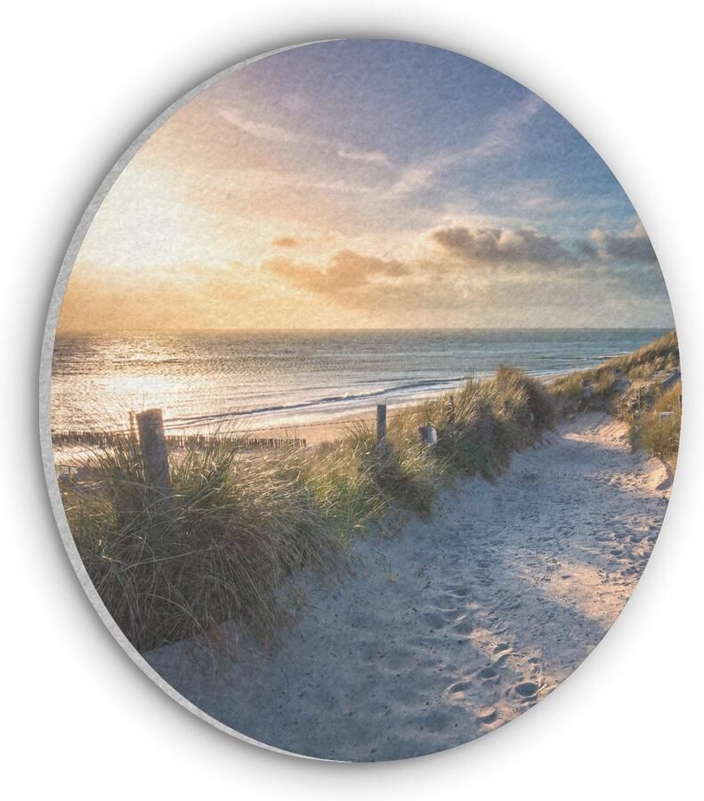 MuchoWow Akoestisch wandpaneel rond 50x50 cm Vilt schilderij Zonsondergang Strand Duin Gras Bank Ronde akoestische panelen Geluidsdempende wanddecoratie Geluidsisolatie wandcirkel Muurdecoratie geluidspanelen
