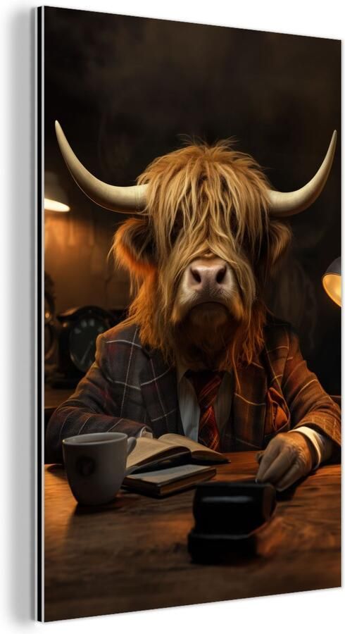 MuchoWow Aluminium schilderij 120x180 cm Wanddecoratie metaal Schotse hooglander Dier Pak Bureau Metalen muurdecoratie woonkamer Decoratie industrieel Foto op dibond Industriële accessoires slaapkamer