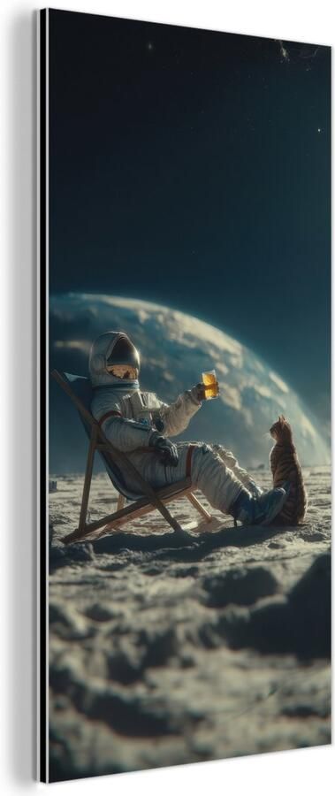 MuchoWow Aluminium schilderij 120x180 cm Wanddecoratie metaal Astronaut Kat Glas Stoel Metalen muurdecoratie woonkamer Decoratie industrieel Foto op dibond Industriële accessoires slaapkamer - Foto 2
