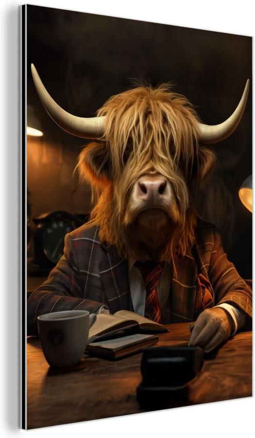 MuchoWow Aluminium schilderij 120x160 cm Wanddecoratie metaal Schotse hooglander Dier Pak Bureau Metalen muurdecoratie woonkamer Decoratie industrieel Foto op dibond Industriële accessoires slaapkamer