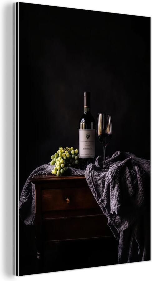 MuchoWow Aluminium schilderij 40x60 cm Wanddecoratie metaal Druiven Wijn Rood Tafel Metalen muurdecoratie woonkamer Decoratie industrieel Foto op dibond Industriële accessoires slaapkamer