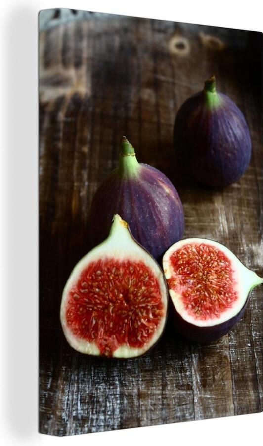 MuchoWow Canvas Schilderij Artistieke vijgen op houten tafel 40x60 cm Wanddecoratie