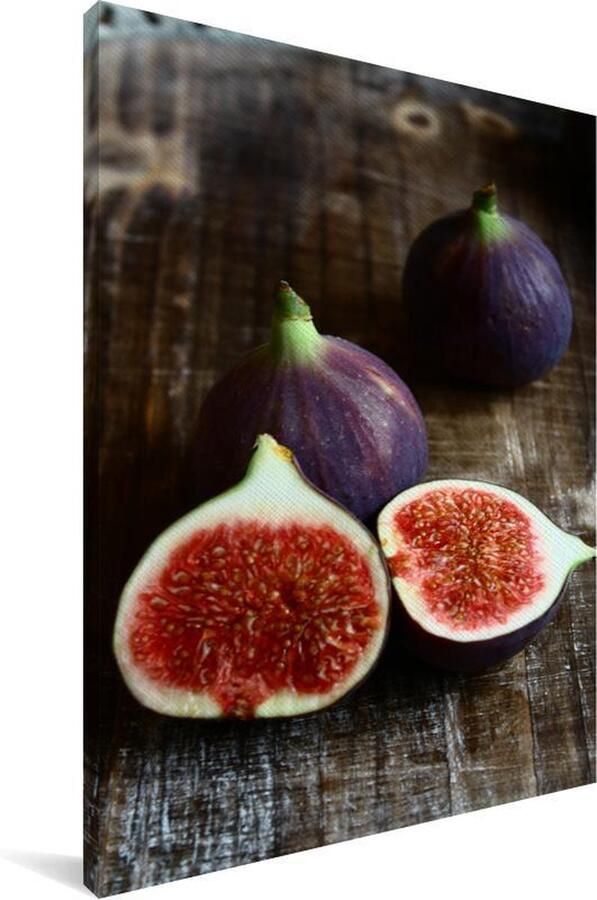 MuchoWow Canvas schilderij 90x140 cm Wanddecoratie Artistieke vijgen op houten tafel Muurdecoratie woonkamer Slaapkamer decoratie Kamer accessoires Schilderijen