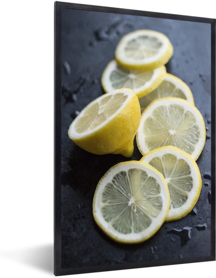 MuchoWow Fotolijst incl. Poster Citroen schijfjes versieren de donkere tafel 40x60 cm Posterlijst