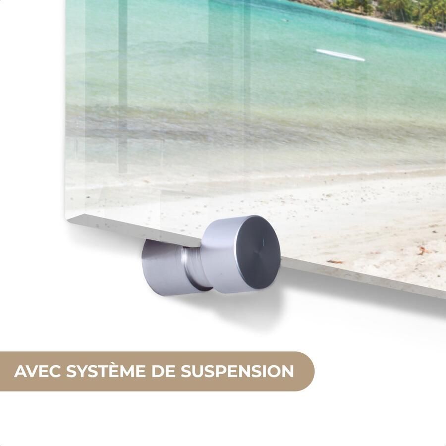 MuchoWow Glasschilderij 120x80 cm Schilderij acrylglas Strand Ligbed Palmbomen Foto op glas Muurdecoratie woonkamer Wanddecoratie slaapkamer Schilderijen