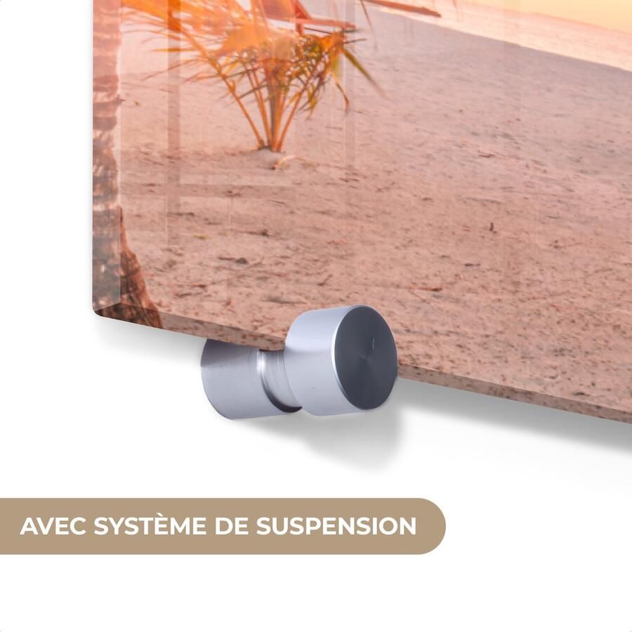 MuchoWow Glasschilderij 160x80 cm Schilderij acrylglas Strand Palmbomen Parasol Foto op glas Muurdecoratie woonkamer Wanddecoratie slaapkamer Schilderijen