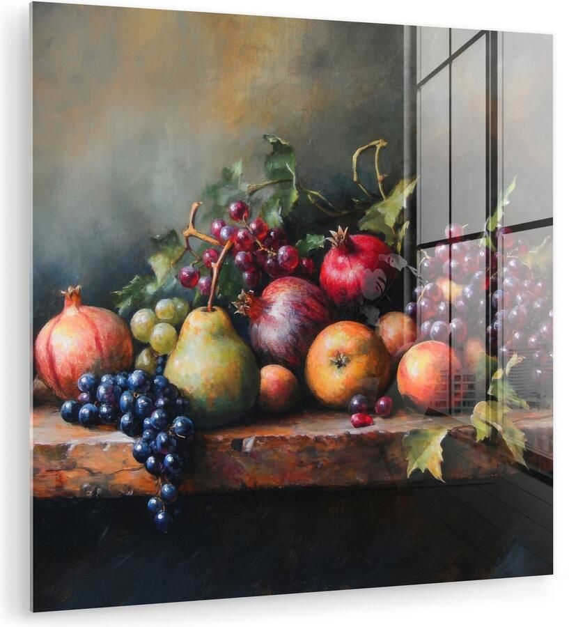 MuchoWow Glasschilderij 50x50 cm Schilderij acrylglas Rustiek Stilleven Fruit Foto op glas Muurdecoratie woonkamer Wanddecoratie slaapkamer Schilderijen