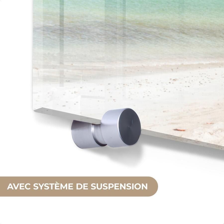 MuchoWow Glasschilderij 20x20 cm Schilderij acrylglas Strand Ligbed Palmbomen Foto op glas Muurdecoratie woonkamer Wanddecoratie slaapkamer Schilderijen