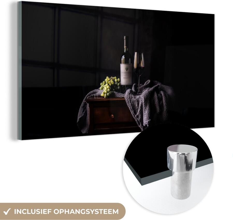 MuchoWow Glasschilderij 40x20 cm Schilderij acrylglas Druiven Wijn Rood Tafel Foto op glas Muurdecoratie woonkamer Wanddecoratie slaapkamer Schilderijen - Foto 2