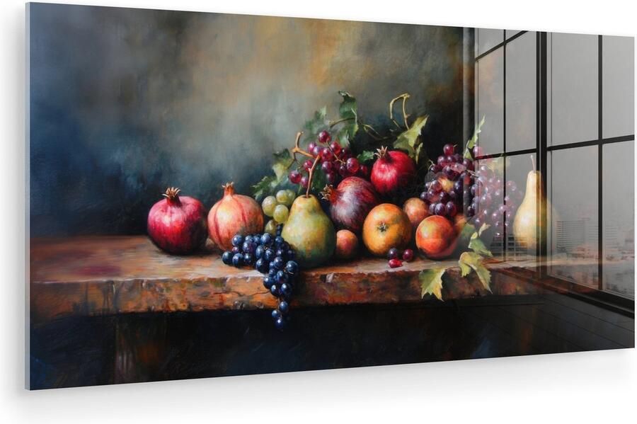 MuchoWow Glasschilderij 120x60 cm Schilderij acrylglas Rustiek Stilleven Fruit Foto op glas Muurdecoratie woonkamer Wanddecoratie slaapkamer Schilderijen