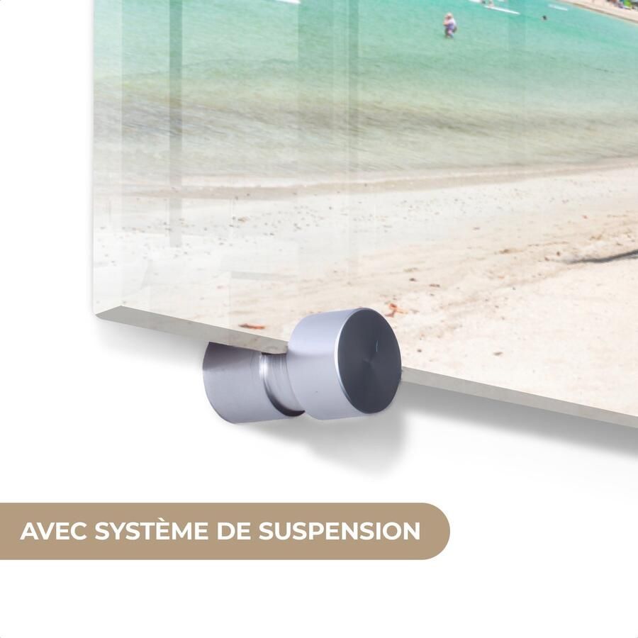 MuchoWow Glasschilderij 40x30 cm Schilderij acrylglas Strand Ligbed Palmbomen Foto op glas Muurdecoratie woonkamer Wanddecoratie slaapkamer Schilderijen