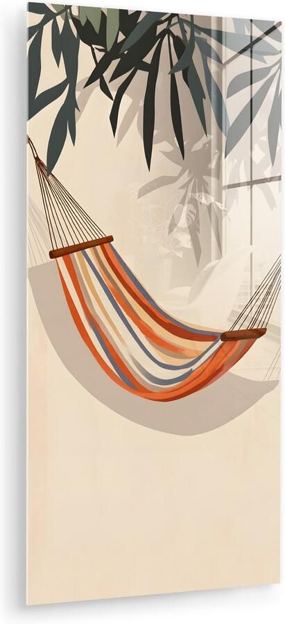 MuchoWow Glasschilderij 20x40 cm Schilderij acrylglas Hangmat Kleurrijk Bladeren Schaduw Foto op glas Muurdecoratie woonkamer Wanddecoratie slaapkamer Schilderijen