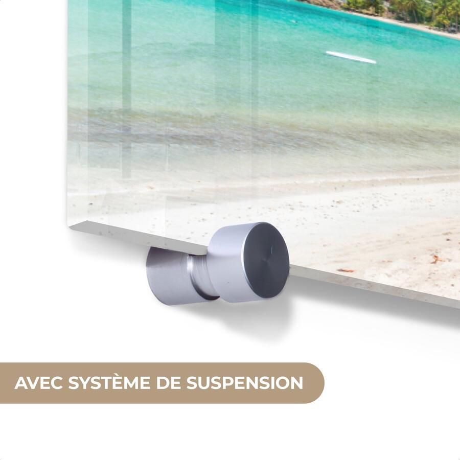 MuchoWow Glasschilderij 90x60 cm Schilderij acrylglas Strand Ligbed Palmbomen Foto op glas Muurdecoratie woonkamer Wanddecoratie slaapkamer Schilderijen