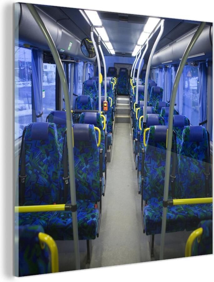 MuchoWow Glasschilderij Bus Stoelen Interieur 90x90 cm Acrylglas Schilderijen Foto op Glas