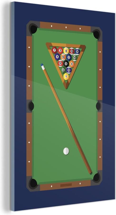 MuchoWow Glasschilderij een pool tafel die klaar staat voor de wedstrijd. 60x90 cm Acrylglas Schilderijen Foto op Glas