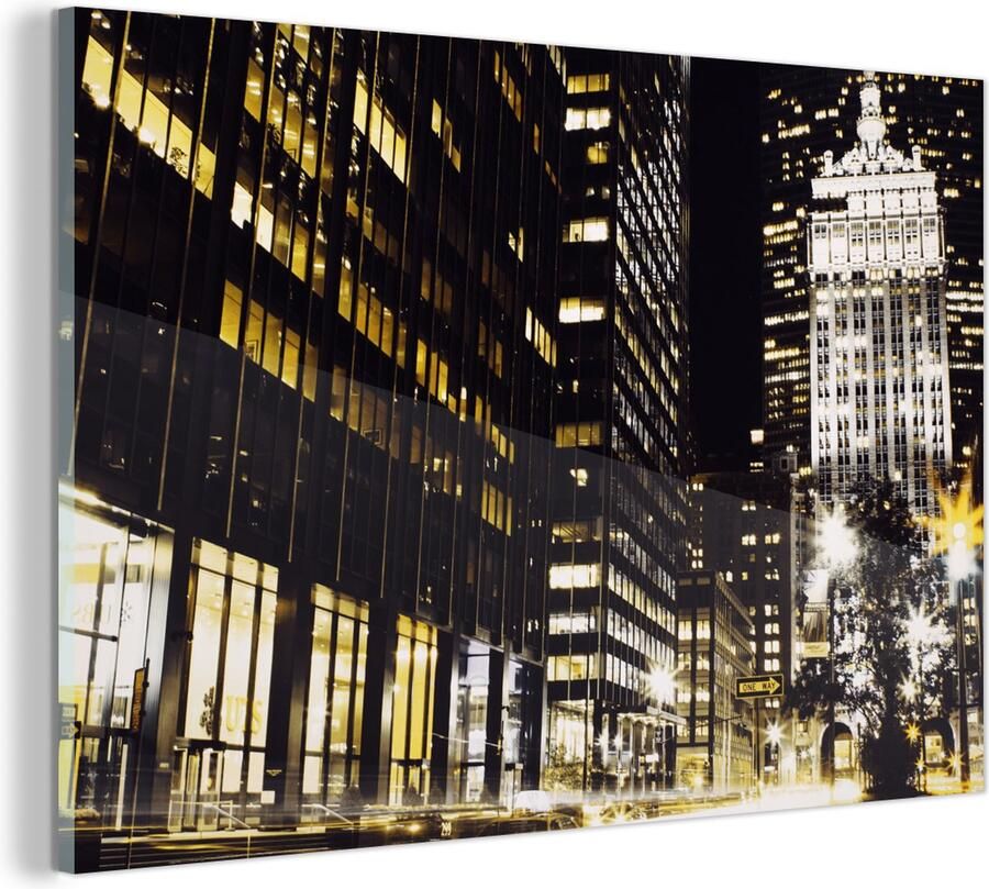 MuchoWow Glasschilderij New York Lamp Nacht 150x100 cm Acrylglas Schilderijen Foto op Glas
