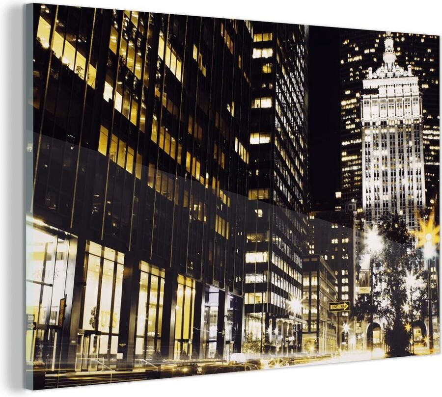 MuchoWow Glasschilderij New York Lamp Nacht 30x20 cm Acrylglas Schilderijen Foto op Glas