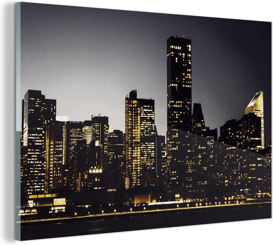 MuchoWow Glasschilderij New York Verlichting Lamp 90x60 cm Acrylglas Schilderijen Foto op Glas