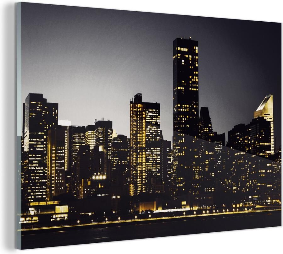 MuchoWow Glasschilderij New York Verlichting Lamp 60x40 cm Acrylglas Schilderijen Foto op Glas