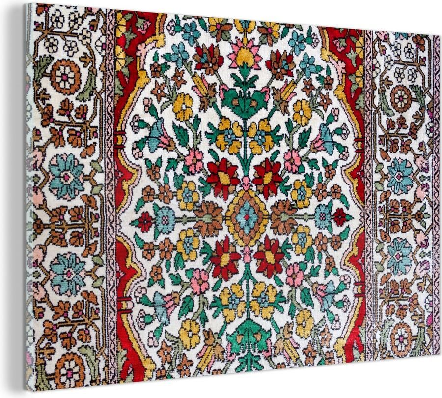 MuchoWow Glasschilderij Perzisch Tapijt Vloerkleed Patronen Kleuren 90x60 cm Acrylglas Schilderijen Foto op Glas