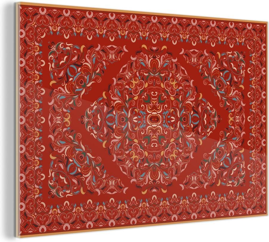 MuchoWow Glasschilderij Perzisch Tapijt Vloerkleed Patronen Rood 150x100 cm Acrylglas Schilderijen Foto op Glas