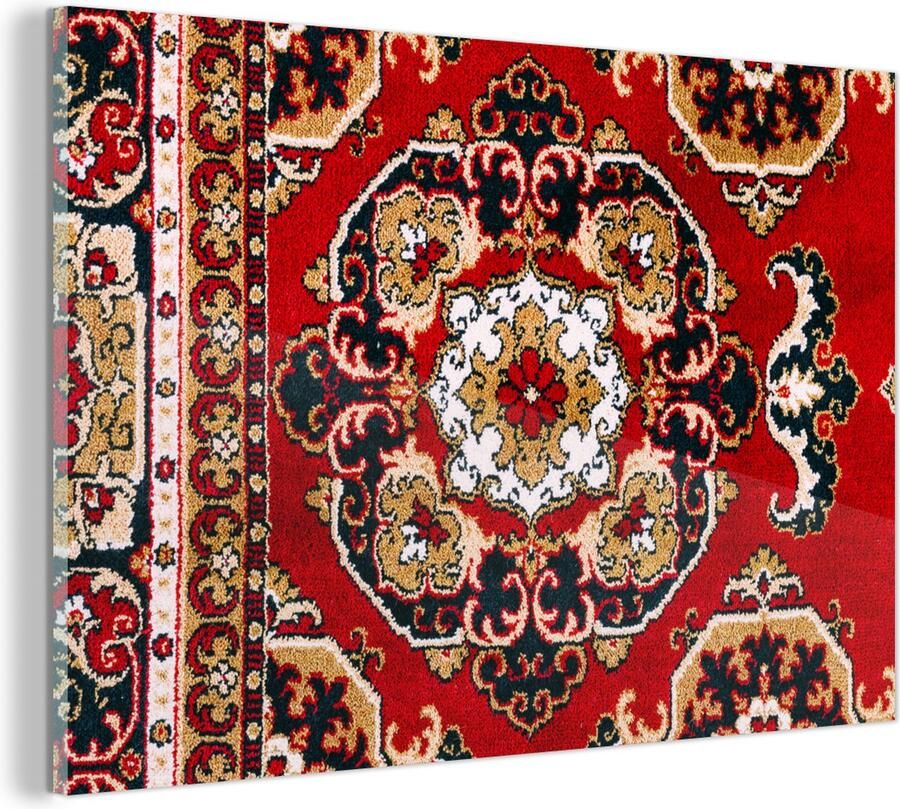 MuchoWow Glasschilderij Perzisch Tapijt Vloerkleed Rood 30x20 cm Acrylglas Schilderijen Foto op Glas