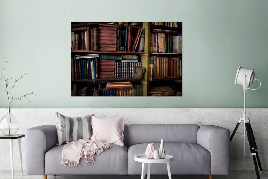 MuchoWow Glasschilderij Stilleven van oude boeken in een kast 180x120 cm Acrylglas Schilderijen Foto op Glas