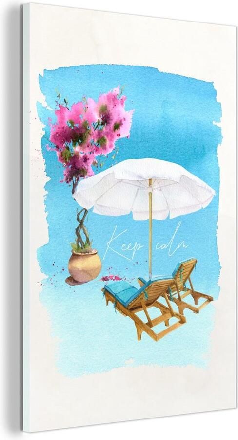 MuchoWow Glasschilderij Strandstoel Bloemen Parasol Tekening 100x150 cm Acrylglas Schilderijen Foto op Glas